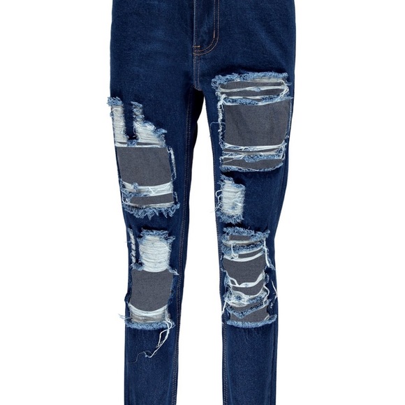 Distressed Mom Jeans Dark Blue - Picture 3 of 8